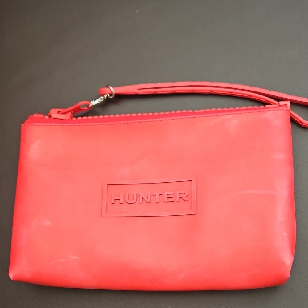 Small Rubber Hunter Red Wristlet Clutch with Minimalist Design